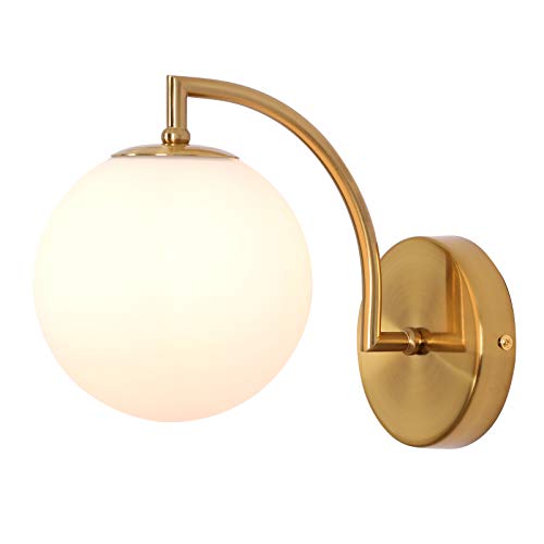 SeeU Mid Century Wall Sconce Modern Style with Milky Globe, Brass Wall Lamp for Home Decor.