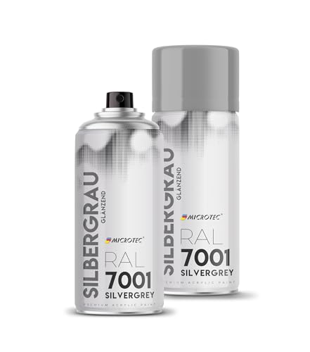 MICROTEC® Sprühlack | 400ml | hochwertiges Acryllackspray | matt oder glänzend | Sprühfarben für Metall, Holz, Kunststoff u.v.m. | große Farbauswahl (Silbergrau glänzend - RAL 7001)