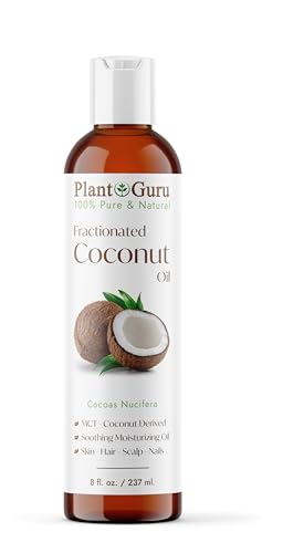 Plant Guru Fractionated Coconut Oil 8 fl. oz 100% Pure MCT Natural Carrier - Skin, Face, Body, Massage and Hair Growth Moisturizer, Great for Diluting Aromatherapy Essential Oils