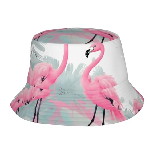 WZYCWB Sombrero de pescador de playa de flamenco rosa, reversible, unisex, sombrero de cubo de longitud completa para adultos, sombrero de cubo de 5 paneles
