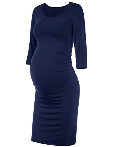 picture of a navy blue Musidora Long Sleeve Maternity Dress; includes a link to purchase on Amazon