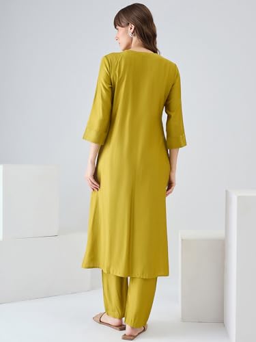 Image of INDO ERA Women's Viscose Solid A-Line Calf Length Kurta & Pant Set (IESTR12352)