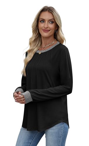 XIEERDUO Womens Long Sleeve Tops Color Block Casual Crewneck Tops Tshirt Basic Tee Fall Fashion Clothes Trendy Outfits4