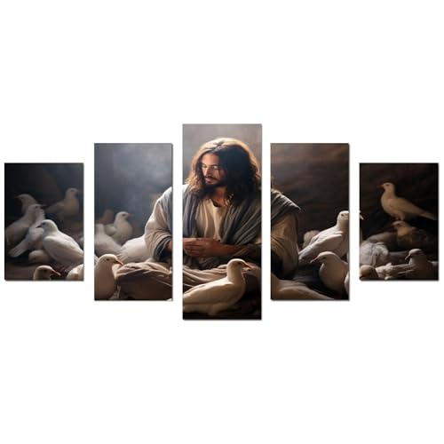 Art mural chrétien Jésus et les animaux affiche salon 50x100cm