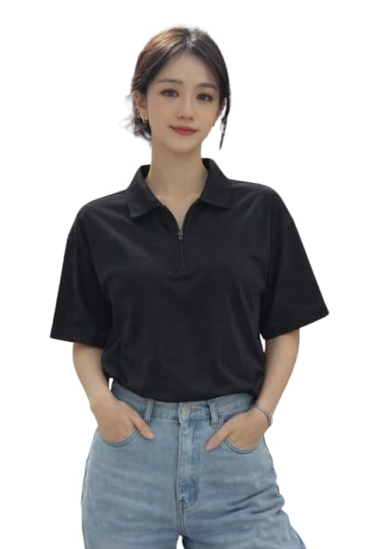 Half-Zip Polo Collar T-Shirt for Women – Casual Fit-image-41