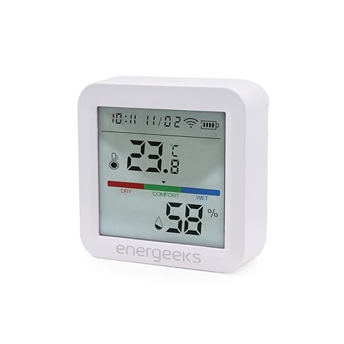 Energeeks - Sensor de Temperatura y Humedad WiFi - Sensor Inteligente - Pantalla LCD - Notificaciones Móviles - Compatible con Energeeks 3.0 y Tuya