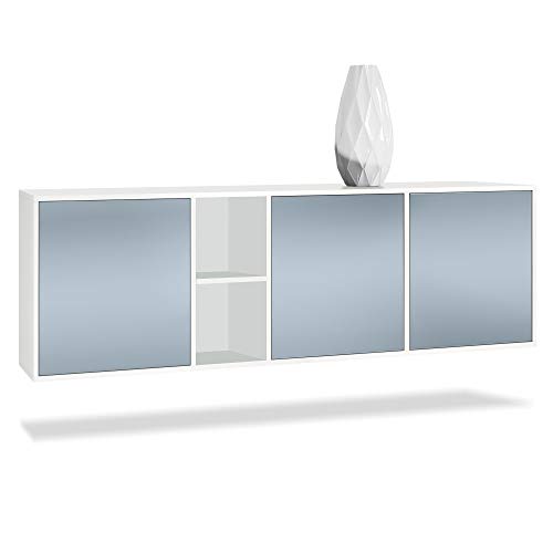 Vladon Cómoda Cuba - Blanco Mate/Mezclilla Mate - Aparador Moderno para su salón - (AnxAlxPr) 182x53x35 cm