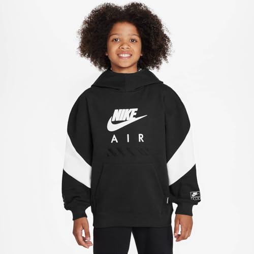 Nike Air Big Kids' Fleece Pullover Hoodie (HF8812-010, Black/White/White)2
