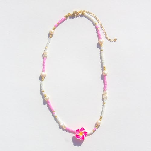 Pingyongchang Hawaiian Plumeria Beads Choker Necklace Bohemian Flower Handmade Beaded Choker Necklace for Women Summer Beach Necklace Holiday Vacation Party Jewelry Gift2