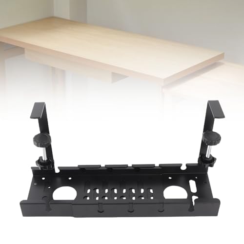 Bandeja para Gestión de Cables Debajo del Escritorio Chrees, Organizador Ajustable de Cables de Acero Carbono con Montaje de Abrazadera, Estante para Gestión de Cables para Oficina y Hogar, Negro miniatura 4