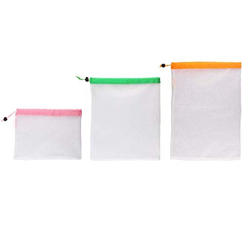 GAKIN 3 wiederverwendbare Beutel, waschbar, Netz-freundlich, durchsichtig, mit Kordelzug, Gemüsebeutel Cover