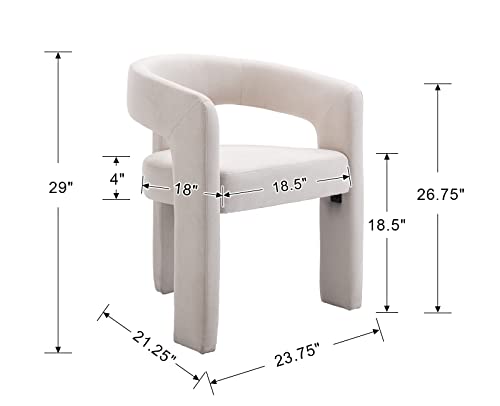 Image of HNY Modern Barrel Kitchen & Dining Room Chairs Set of 6, Linen Upholstered Accent Chairs with Arm, 18.5'' Wide Side Armchair Vanity Chairs for Living Room Bedroom Makeup Small Spaces, Ivory