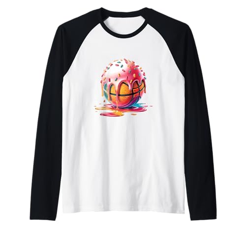 Basketball Drip Melting Ice Cream Sprinkles Boys Girls Raglan Baseball Tee