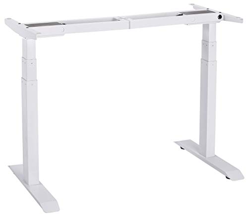 UNICOO - Electric Stand Up Desk Frame with Dual Motor, 3 Stage Up Lifting Legs, Rise UP Electric Adjustable Height and Width Standing Desk Frame with 4 Memory Keypad (Dual Motor Frame - White)