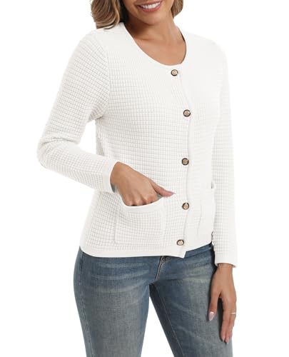 Urban CoCo Women's Open Front Cropped Cardigan Sweaters for Women Trendy Crewneck Button Down Knit Sweater Jacket4