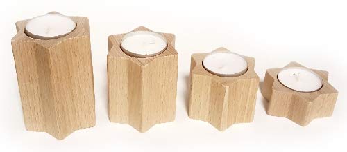 Bougeoirs étoile Rudolphs Schatzkiste en bois naturel de 3 à 9 cm lot de 4
