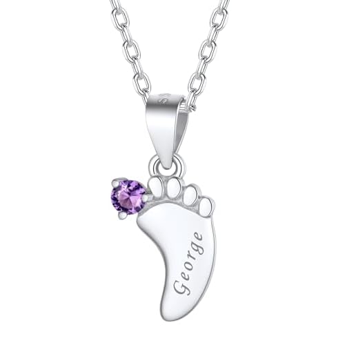 FindChic Custom Baby Feet Necklaces with 1/2/3/4/5 Names Birthstones Personalized New Mom Gift 925 Sterling Silver/Stainless Steel Metal Family Jewelr
