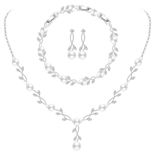 Image of GZWHD Wedding Jewelry Sets for Bride Bridesmaid Women Cubic Zirconia Necklace Earrings Bracelet Set Gift for Mother Friend Wife Daughter Sister Party Prom Jewelry