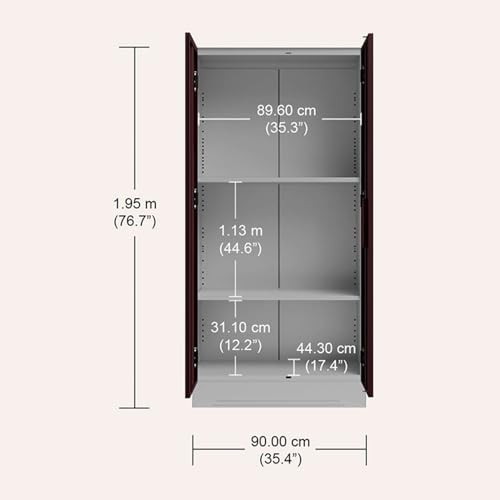 Image of Interio by Godrej Wardrobe Slimline 2 Door Steel Almirah (Digital Printed Russet and Royal Ivory) Wardrobe for Clothes, 1 Year Warranty, 2 Shelves