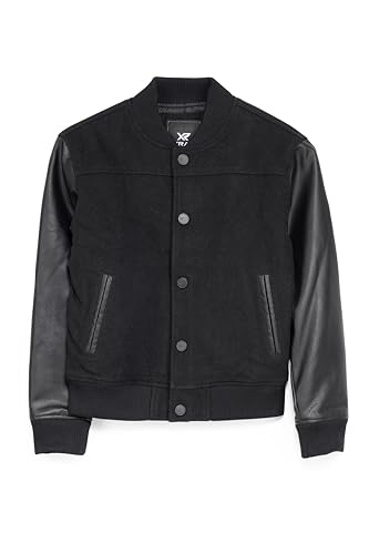 X RAY Boys Outerwear Coat with Faux Leather (S - XL), Wool Varsity Bomber Jacket for Kids W/Grainy PU Sleeves for Boys