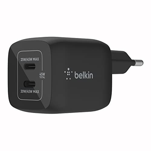 Ya en manzanajugosa.com: Belkin Cargador de Pared Doble USB tipo C de 45 W, Carga Rápida 3.0 con Tecnología GaN, cargador USB para iPhone 16, 15, 14, 13, iPad Pro, Air, MacBook, Samsung Galaxy S24, S23, Google Pixel, Negro