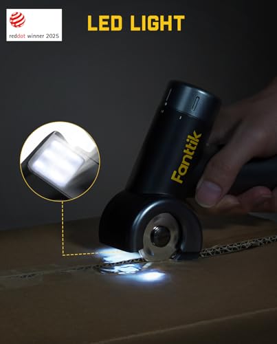 Fanttik C8 Nano Cordless Electric Scissors with LED Display, Rechargeable Cardboard Cutter with 2 Blades, EasySwap Blade Change, LED Light, for Thin Cardboard Box Carpet Leather - Black