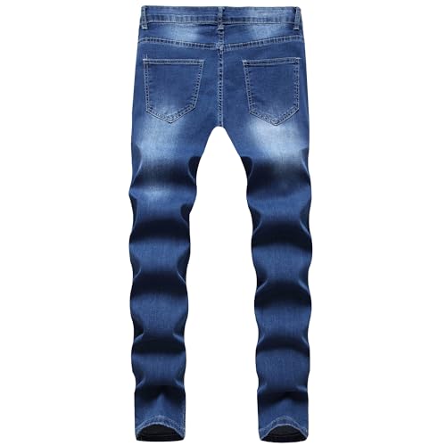 Men Slim Fit Ripped Patches Jeans Patch Ripped Regular Fit Jean Destroyed Motorcycle Denim Pants2