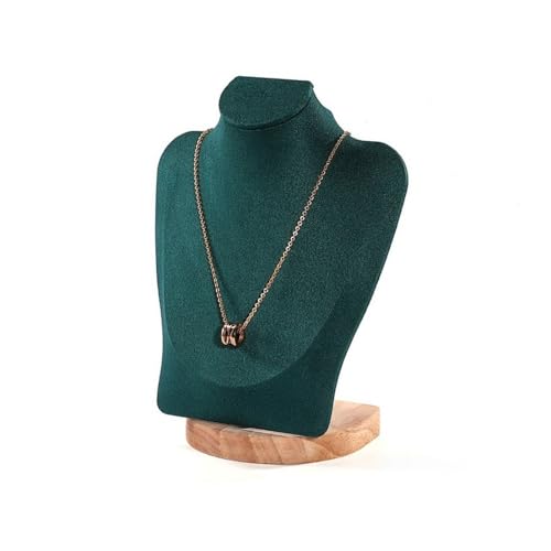 Présentoir bijoux collier en bois vert style buste - 2