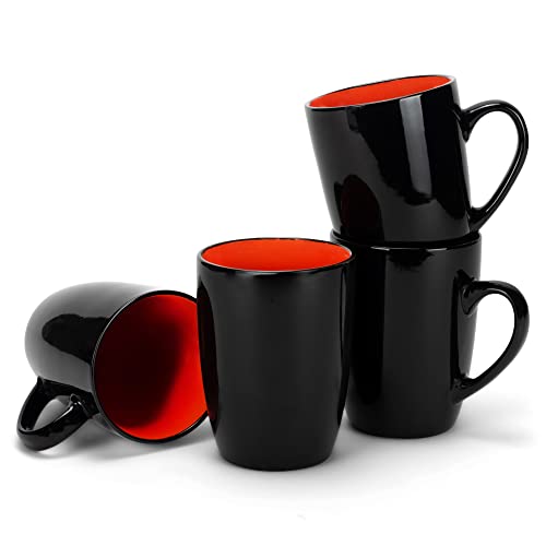 Elanze Designs Color Pop Orange Black Exterior 16 Ounce Glossy Ceramic Mugs Matching Set Of 4 #TOP22