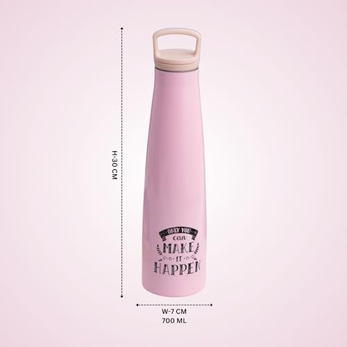 Image of Clay Craft Vacbott Sleeko Double Walled 24 Hours Hot And Cold Water Bottle-700Ml, 2-Piece(Peppy Pink) Leak Proof|Easy To Carry|Gym Bottle|Kitchen|Hiking|Travel Bottle|Bis Certified|Made In India