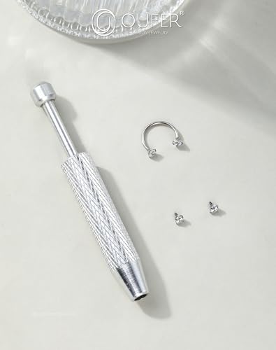 OUFER 20G Horseshoe Nasenpiercing Chirurgenstahl 316L, Innengewinde Nostril Piercing Ring, 2 CZ-Kugeln, 1 Piercing-Kugelgreifer Nasenring Knorpel Ohrpiercing Transparente CZ für Damen 8 mm