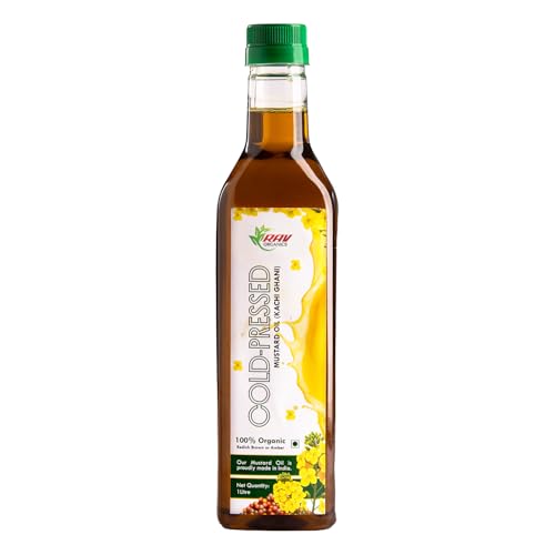 Image of RAV Organics Cold Pressed Mustard Oil 1 ltr | Certified Organic Kachi Ghani Sarso Oil | Rich in MUFA & PUFA - Omega 3 | Naturally Aromatic Cooking Oil for Tadka, Frying, Pickling & Everyday Cooking
