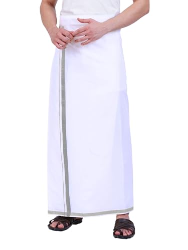Image of PRAKASAM COTTON Mens Single White Dhoti with Jari Border Single Dhoti (1.28X2.00 mtrs)