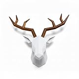TIANCENTRAL H White Deer Head Wall Decor, Faux Resin Animal Head Sculpture,Vintage Copper Accent Stag Wall Art, Modern Antler Wall Hanging, Decorative Deer Head for Living Room, Bedroom, or Office