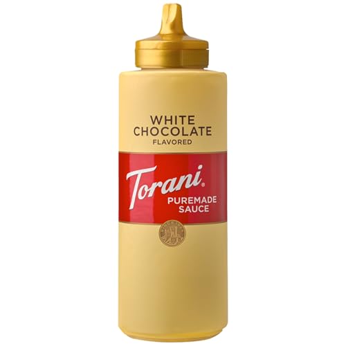 Torani Puremade White Chocolate Sauce (1 x 468g) – Rich, Creamy Flavour with No Artificial Ingredients – Ideal for Coffee, Milkshakes or Hot Chocolate – Ice Cream Sauce for Desserts, Pancakes & More