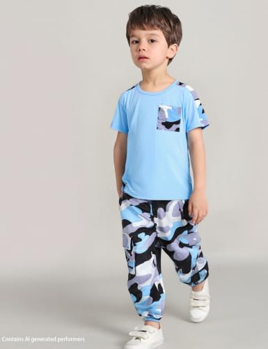 Image of mksodopy Boys Clothes Outfits Set, Camo Cargo Pants and Short Sleeve Pocket Tee 2PC Summer Tracksuit for Kids 5-16Y