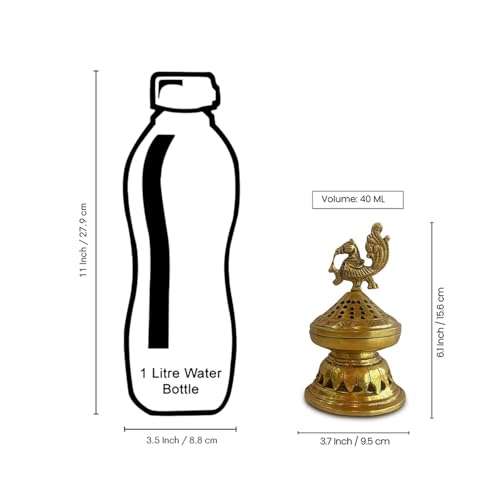 Image of ExclusiveLane 'Sacred Peacock' Brass Incense Burner (100% Pure Brass, 15.6 Cm, 0.98 Kg, Hand-Etched) | Sambrani Holder Loban Dhoop Dani Holder Dhoop Dani Loban Burner Stand