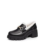 DREAM PAIRS Loafers for Women, Platform Chunky Loafers Slip On Casual Shoes with Fur Lining,Size 8.5,Black-Furry,SDLS2321W
