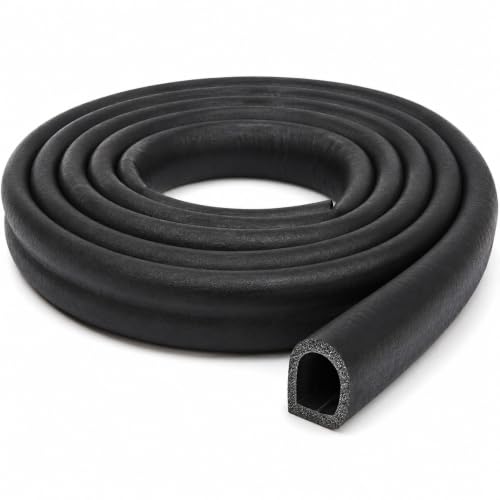 D-Shaped Neoprene Weather Strip Seal, 5/8" x 5/8" (0.625" x 0.625"), 20 Feet, Fiber-Backed Adhesive, Closed Cell Rubber - Doors, Windows, RV, Enclosed Trailer, Boats, Automotive