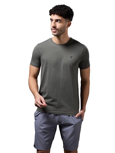 Image of TECHNOSPORT Men's Slim Fit Solid Crew Neck T-Shirt, Cotflex Quick Dry Wrinkle Resistant Polyester Sports Tee for Gym, Running, Training, Sports