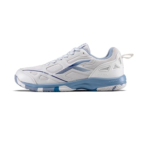Image of Hundred Raze Pro II Badminton Shoes (Non Marking) Indoor Sports | Lightweight & Durable | X-Cushion | Active Grip Sole | Extended Heel Lock (White /Blue ; UK 3)