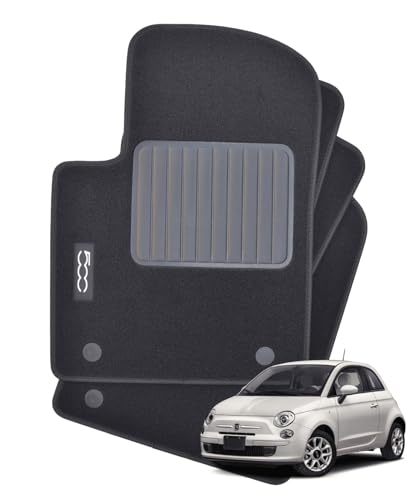 Tapis de sol pour Fiat 500 à partir de 2015 (même hybride) avec logo brodé, 2 broches haute qualité, fabriqués en Italie.