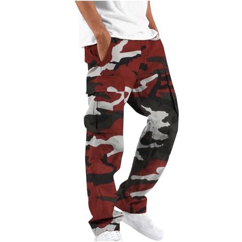 Cargo Pants for Men Big and Tall Multi Pockets Camouflage Sweatpants Lightweight Camo Elastic Waist Straight Trousers