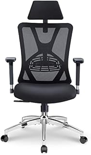 Ergonomiczne krzesło biurowe Ticova - Krzesło biurowe z wysokim oparciem, regulowanym podparciem lędźwiowym, zagłówkiem i metalowym podłokietnikiem 3D - Krzesło komputerowe z siatką kołysaną