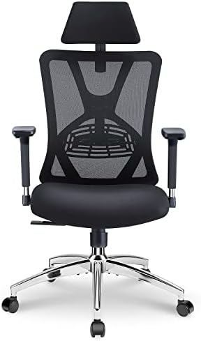 Ticova Ergonomic Office Chair - High Back Desk Chair with Adjustable Lumbar Support, Headrest & 3D Metal Armrest - 130° Rocking Mesh Computer Chair