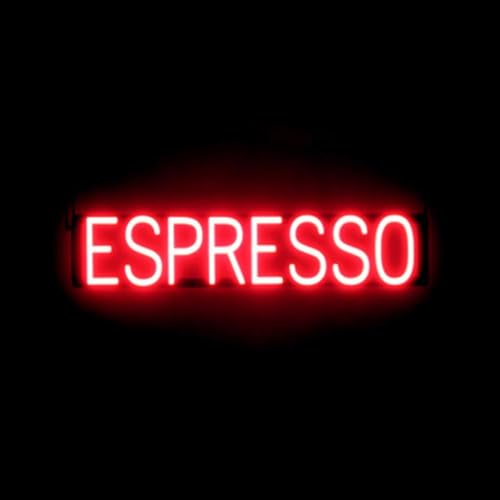 Image of SpellBrite LED Neon ESPRESSO Sign for Business - Red, 31 inch x 6 inch | Ultra-Bright Click-Together Signage for Cafes, with Visibility from 500 Feet - 8 Animations, 6 Brightness Settings