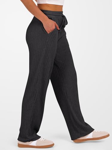 ANRABESS Womens Ribbed Knit Lounge Pajama Pants Soft Fuzzy Comfy Straight Leg Drawstring Fall Loose Pj Bottoms with Pockets4