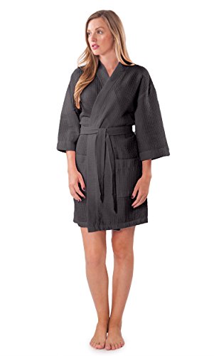 Image of Turquaz Lightweight Short Robes For Women Waffle Kimono Bathrobe - Soft, Fast-Drying, Long-Lasting Cotton Blend