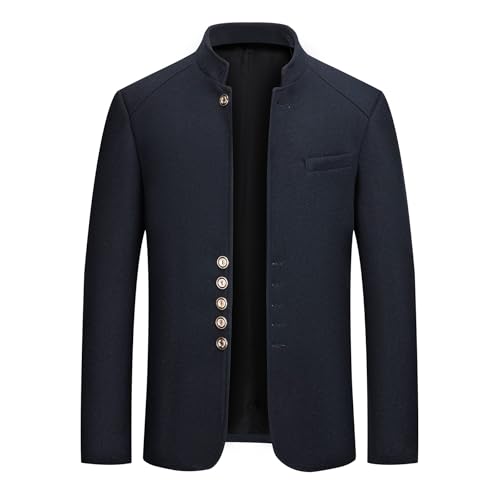 Allthemen Manteaux en Laine Homme Trench-Coat Chaud Couleur Uni Coupe Slim Parka Col Montant Jacket Courte Hiver Navy L