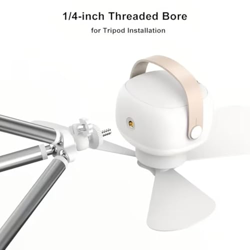 Image of Portable Ceiling Fan with LED Light, 2 in 1 Desktop and Ceiling, 7200mAh Battery Powered, White, 26x9.2x8.8 cm, for Home Camping Outdoor Use, Hanging and Tripod Mount